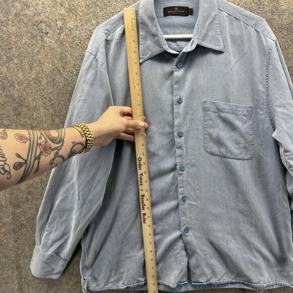 Bugatchi Uomo Shirt Mens Large Blue Lyocell Cotton Button Up Casual Long Sleeve - Picture 7 of 9